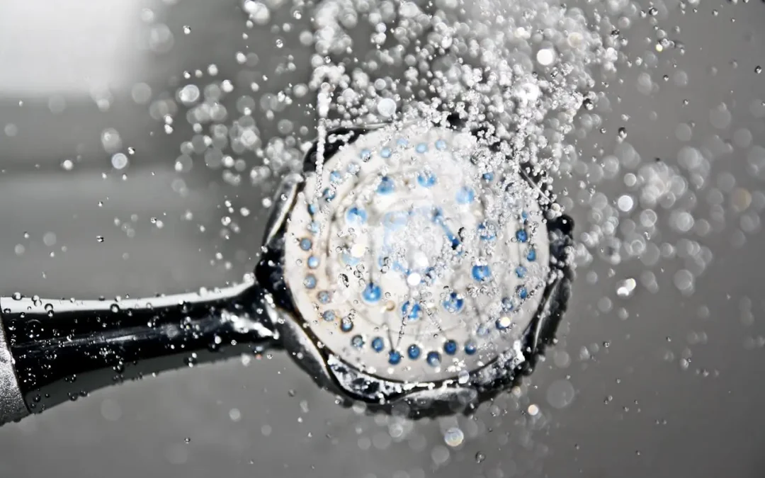 showerhead with hot water streaming out